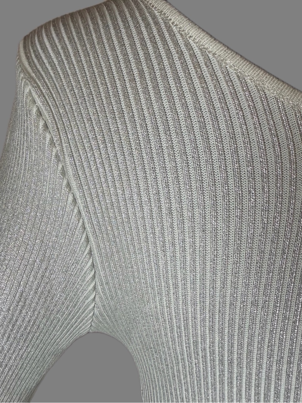 Ziegler Silver Ribbed Knit Shimmer Midi Dress Long Sleeve Bodycon S - Picture 2 of 8